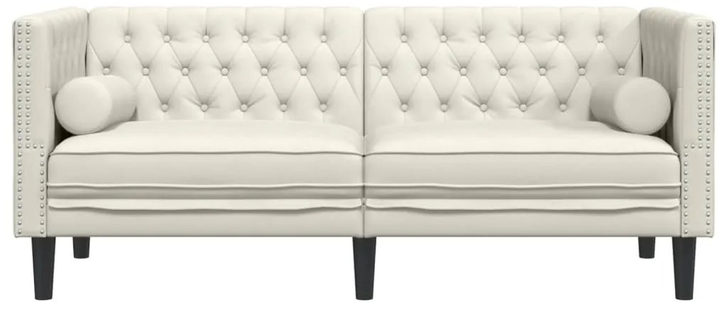 Sofá chesterfield com rolos 2 lugares veludo creme