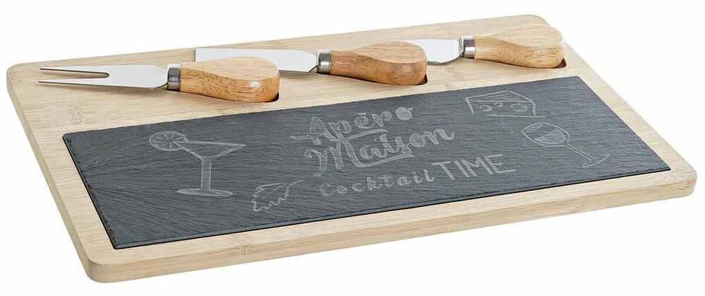 Tábua de corte DKD Home Decor Preto Natural Bambu Ardósia Retangular 33 x 19 x 2,4 cm