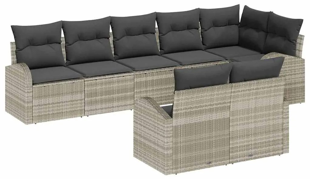 Sofá de Jardim de 9 Peças com Almofadas Cinzas em Rattan Poliéster