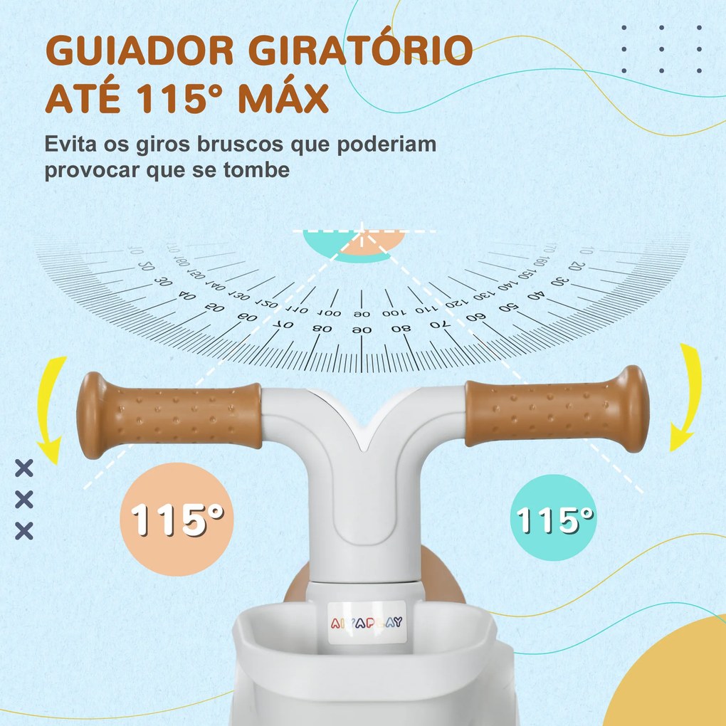 Bicicleta sem Pedais para Crianças de 12-36 Meses Bicicleta de Equilíbrio com Assento Ajustável 56x27x39 cm Castanha