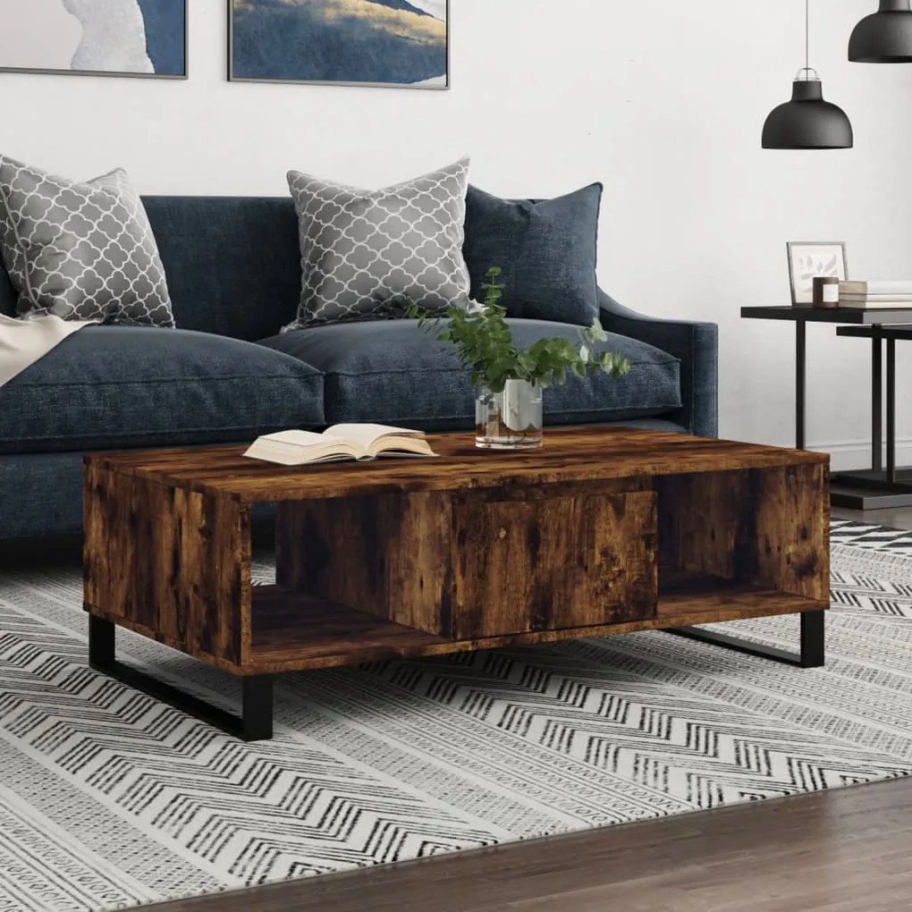 vidaXL Mesa de centro 104x60x35cm derivados de madeira carvalho fumado