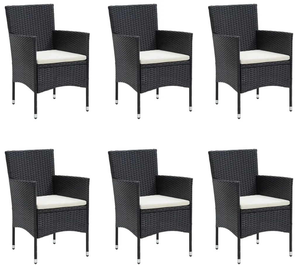 7 pcs conjunto de jantar para jardim com almofadões preto