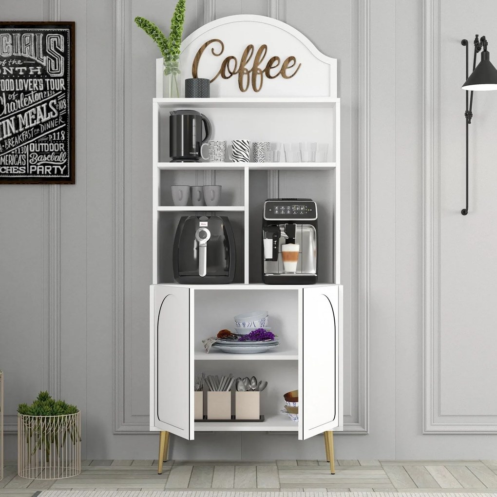 Armário de Cozinha/Sala "Caffè" - Branco e Dourado - 81.3x201x35cm - D