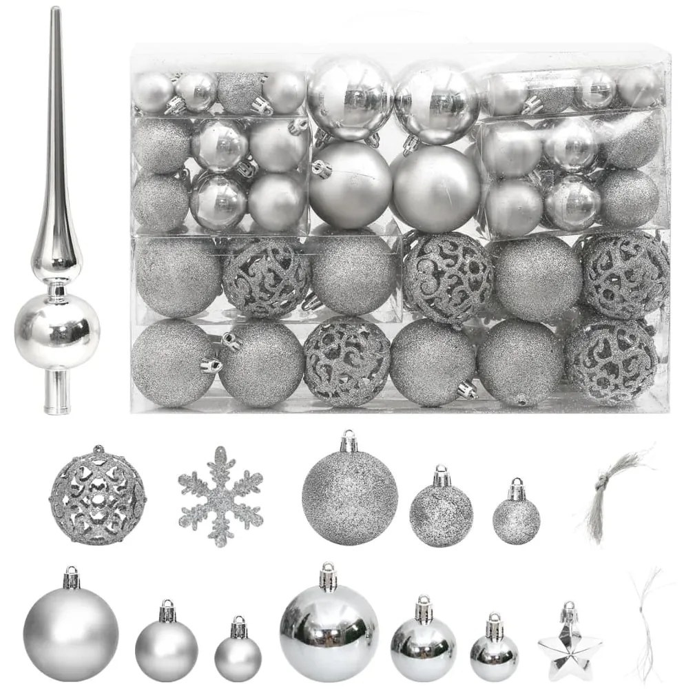 vidaXL 111 pcs conjunto de enfeites de Natal poliestireno prateado