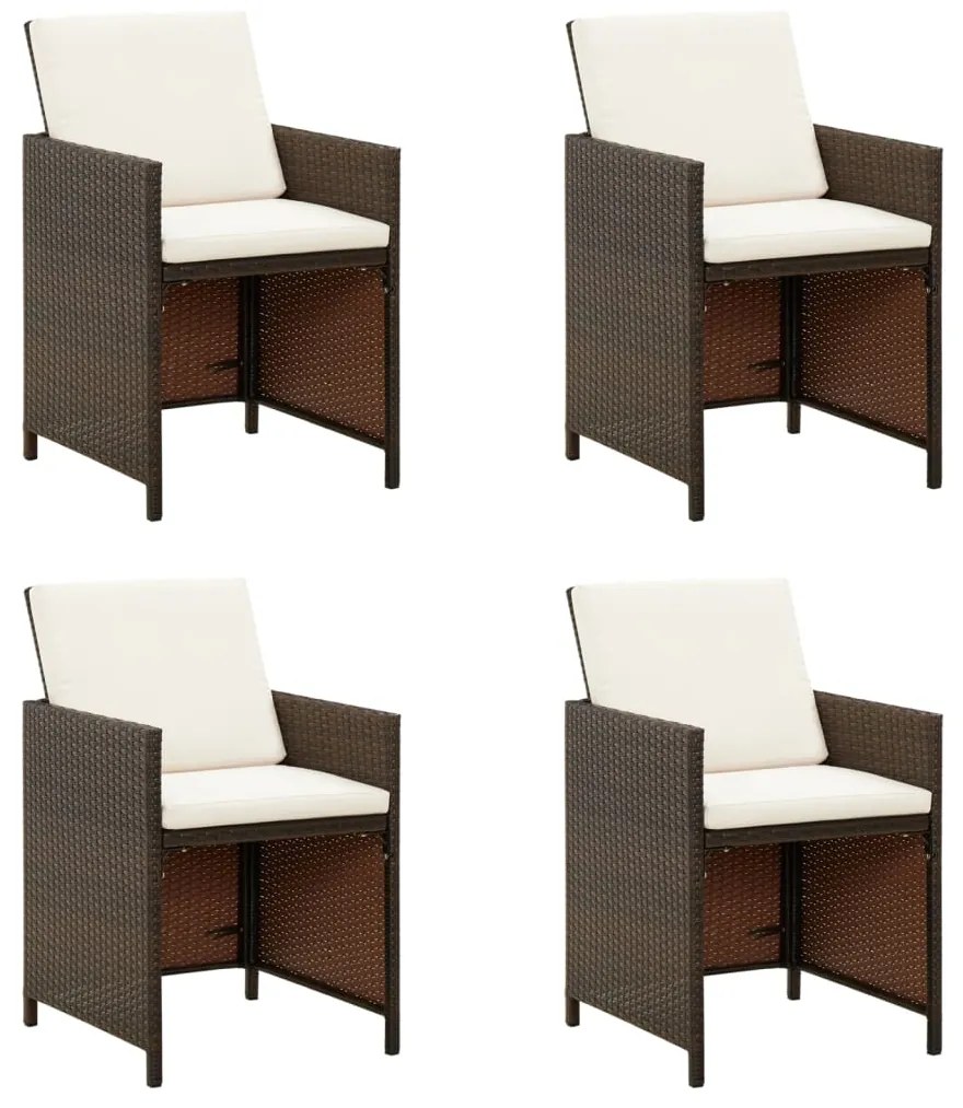 316776 vidaXL Cadeiras de jardim 4 pcs com almofadões vime PE castanho