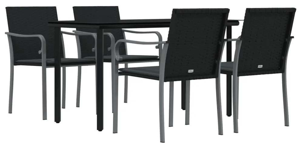 5 pcs conjunto de jantar p/ jardim c/ almofadões vime PE e aço