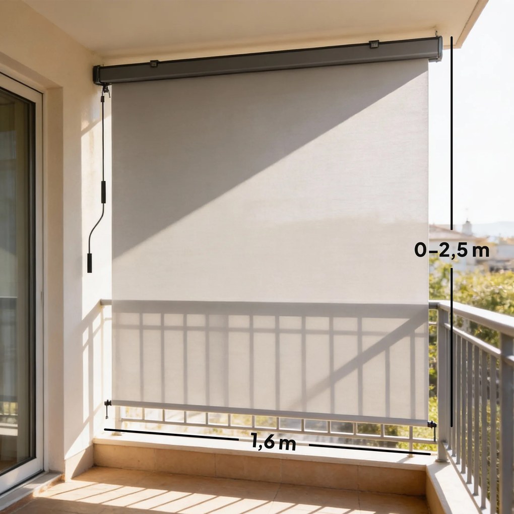 Toldo vertical enrolável para exterior  250 x 160 cm para exterior com manivela e caixa em alumínio, creme