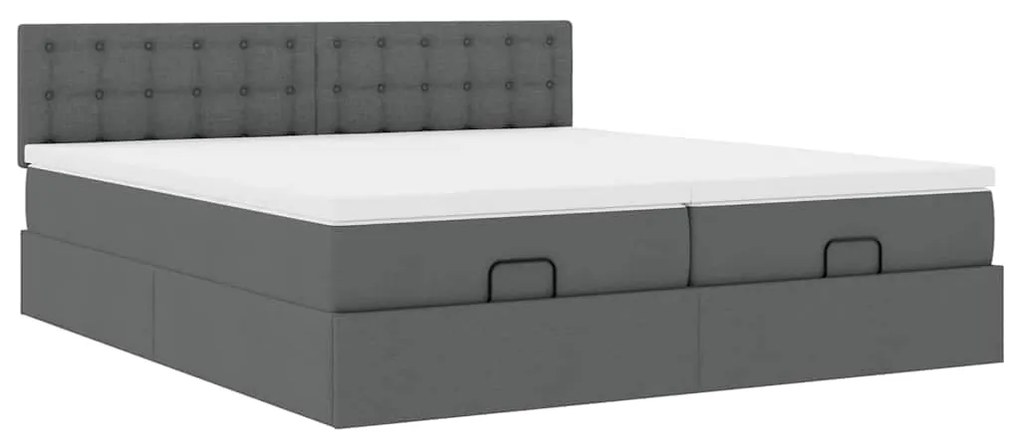 Estrutura de cama otomana com colchões tecido cinzento escuro