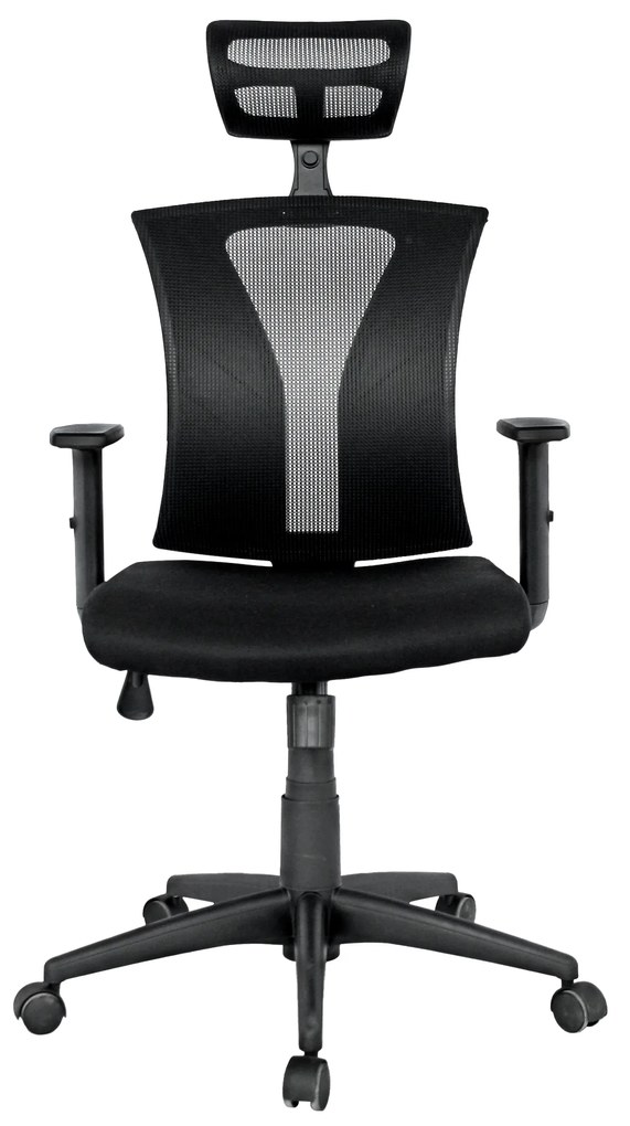 Cadeira de escritório PRAGE, ergonómica, rede preta, assento tecido preto