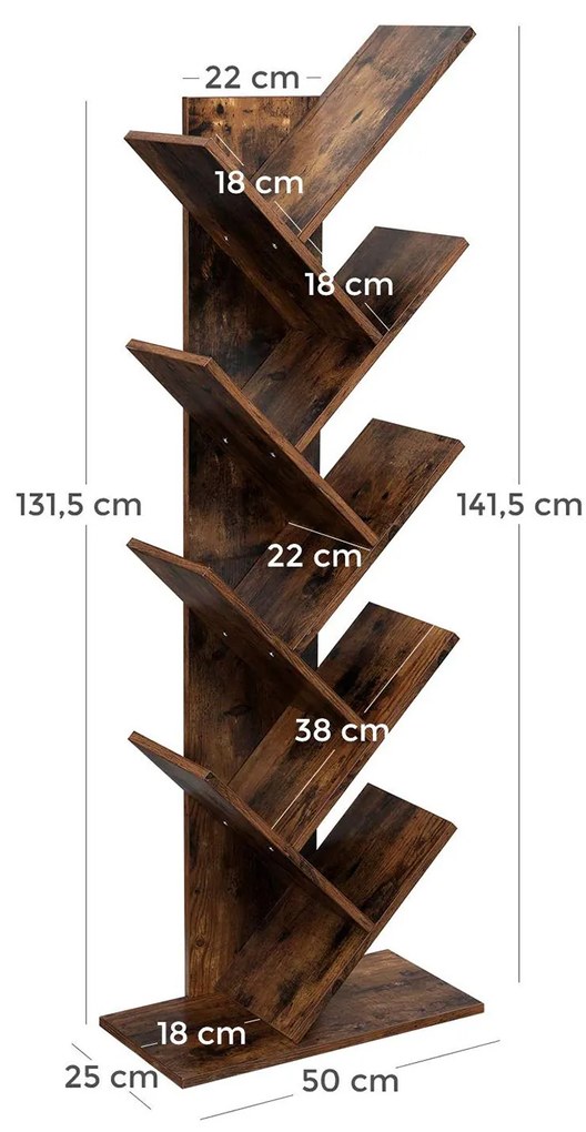 Estante em forma de árvore 8 compartimentos 50 x 141,5 x 25 cm Castanho Vintage