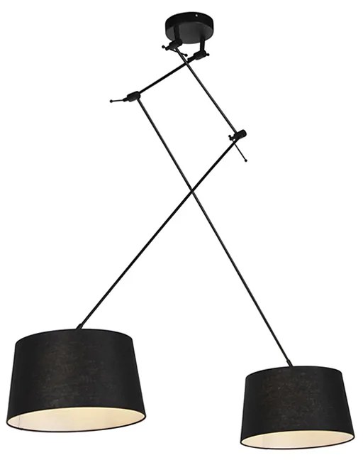 Candeeiro de suspensão preto com abajures de linho preto 35 cm 2-luzes - Blitz Moderno