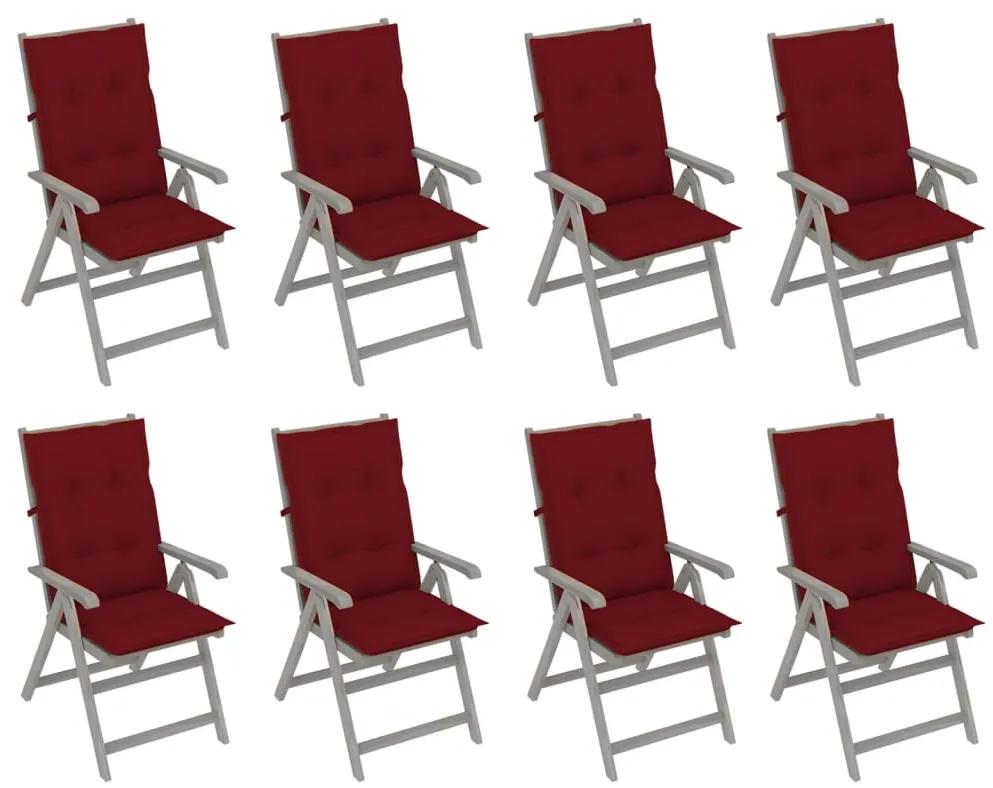 3075165 vidaXL Cadeiras jardim reclináveis c/ almofadões 8 pcs acácia cinzento