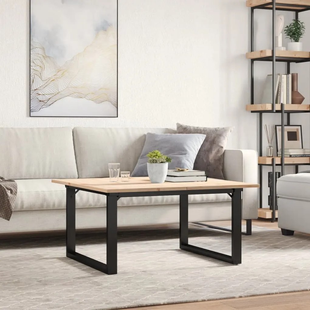 Mesa de centro estrutura em O 90x90x45 cm pinho e aço