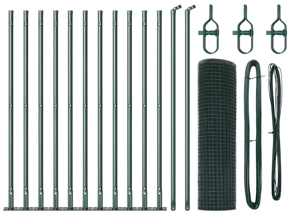 Conjunto de Posts de Cerca Verde 2 Postes Verde Aço 25 x 0.5 m