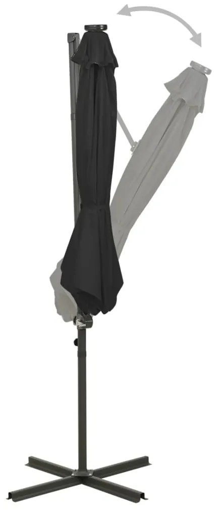 Guarda-sol jardim cantilever c/ poste e luzes LED 300 cm preto