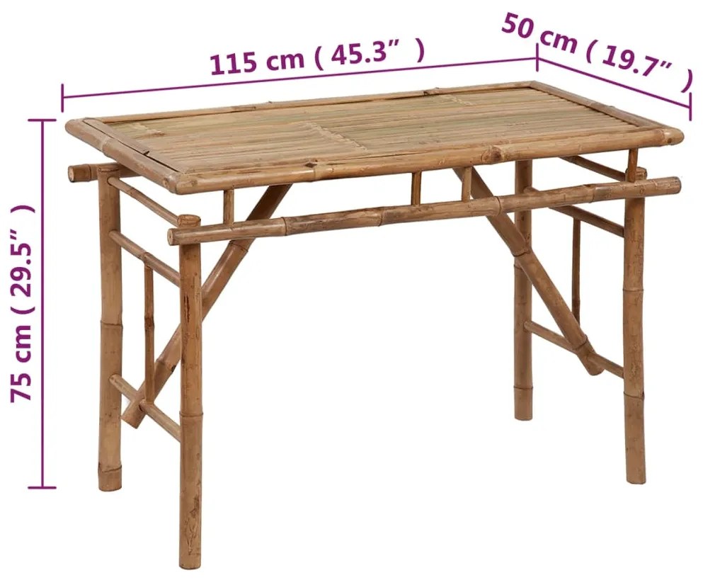 Mesa de jardim dobrável 115x50x75 cm bambu