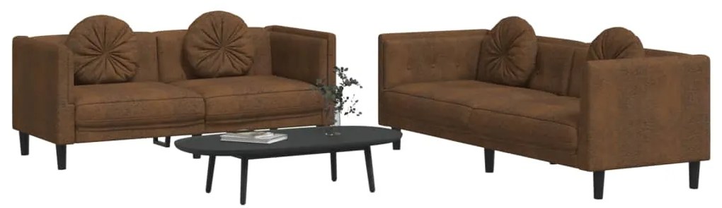 2 pcs conjunto de sofás com almofadas veludo castanho