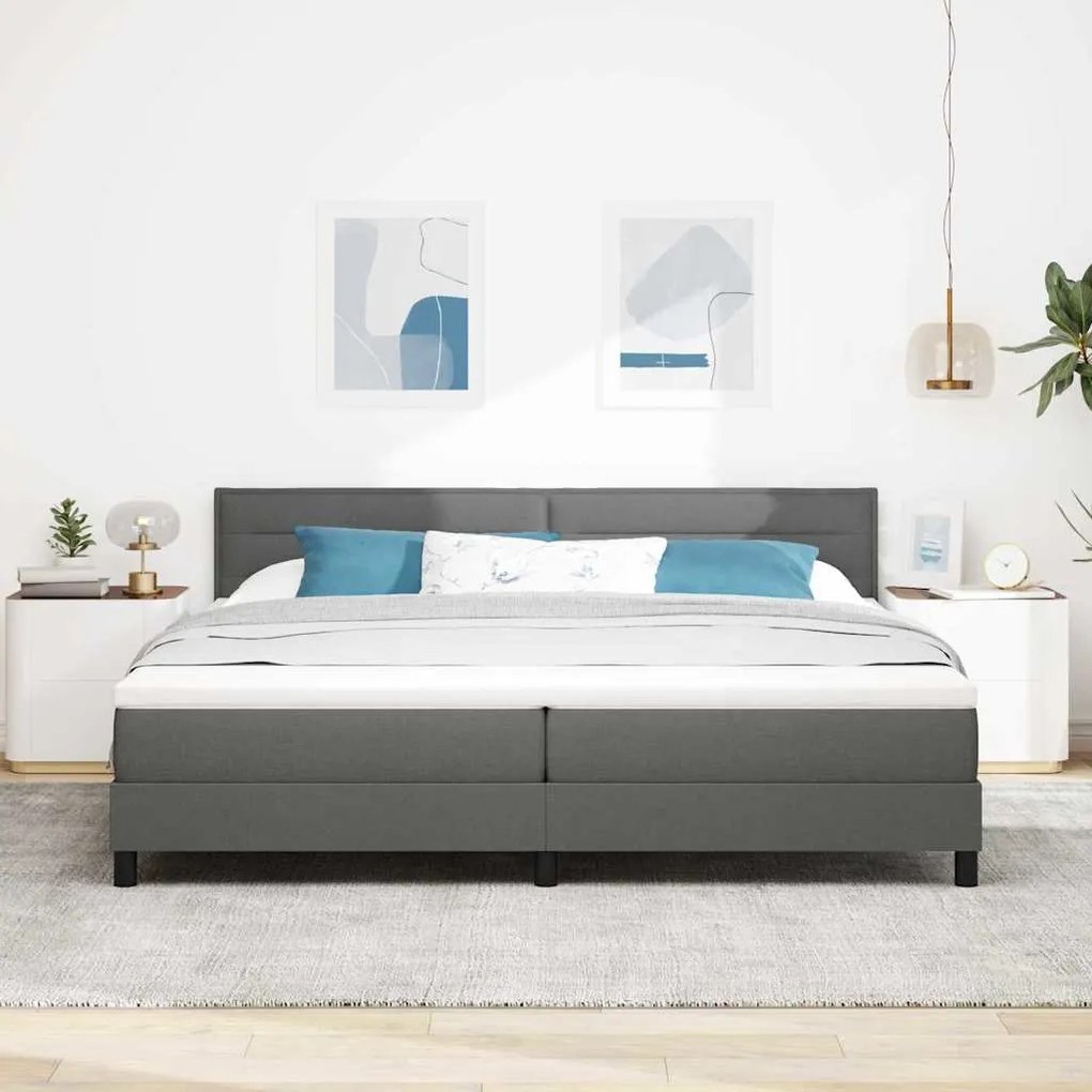 Cama Box Spring com Colchão e LED Cinza Escuro 200x200 cm Tecido