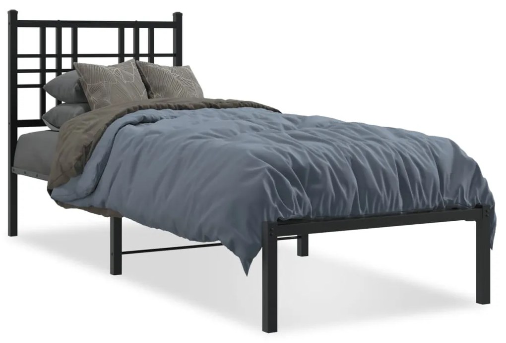 vidaXL Estrutura de cama metal s/ colchão c/ cabeceira 75x190 cm preto