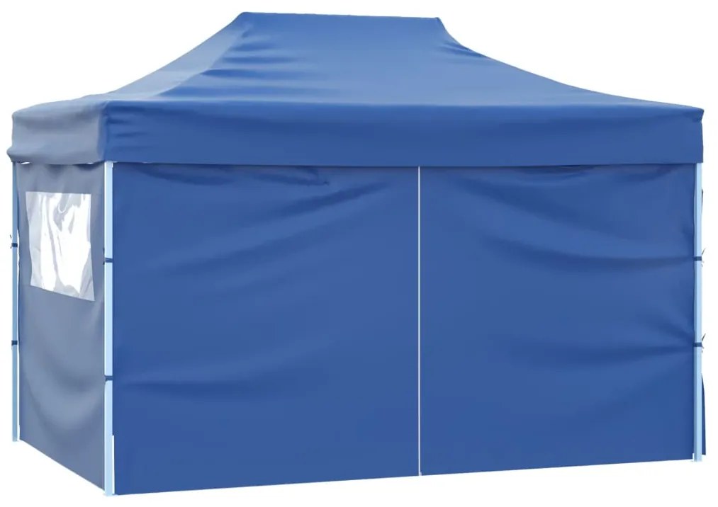 Tenda pop-up dobrável com 4 paredes laterais 3x4,5 m azul