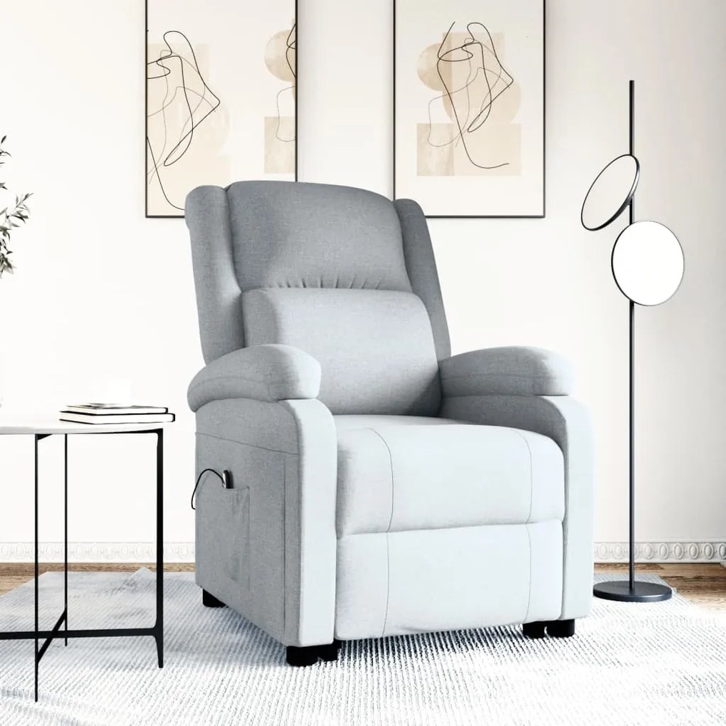 vidaXL Poltrona elevatória tecido cinzento-claro