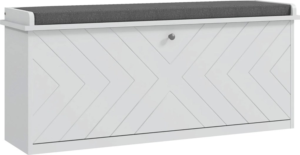 Banco para sapatos com gaveta rebatível, almofada de assento e prateleira ajustável, 100 x 26 x 48 cm, branco