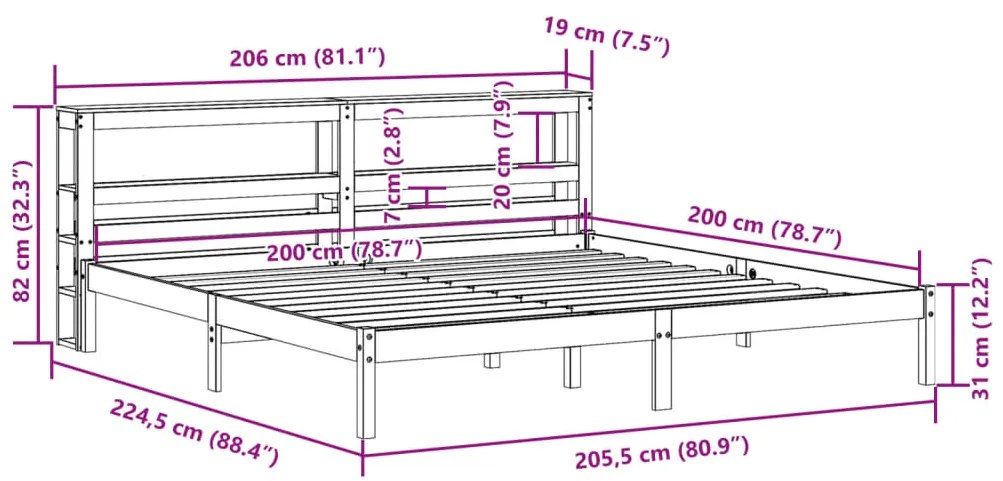 Cama sem colchão 200x200 cm madeira de pinho maciça