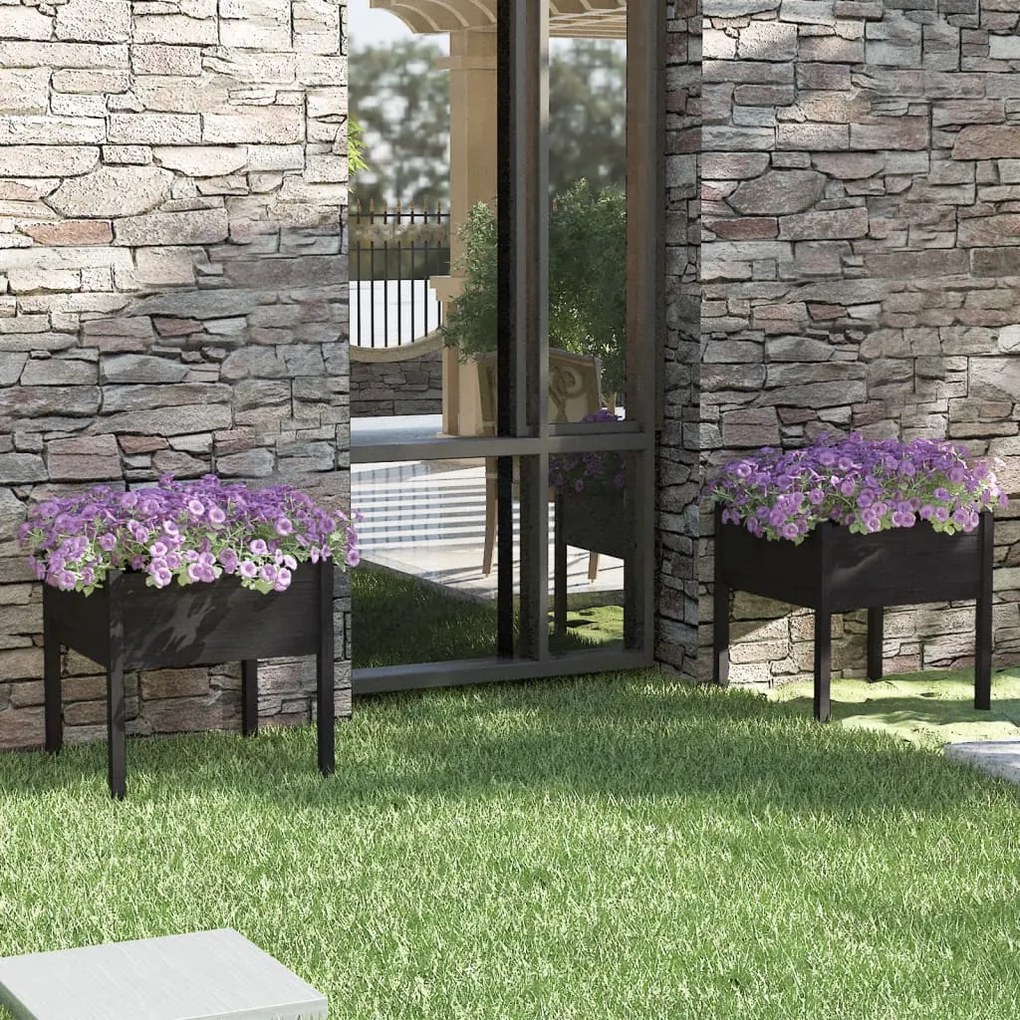 vidaXL Vaso/floreira de jardim 2 pcs 70x70x70 cm pinho maciço preto