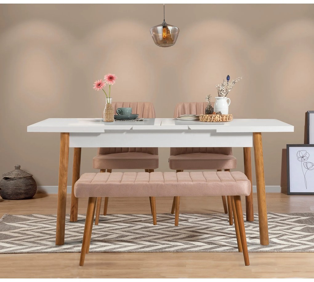 Conjunto de Mesa de Jantar Extensível e Cadeiras (4 Peças) Santiago –