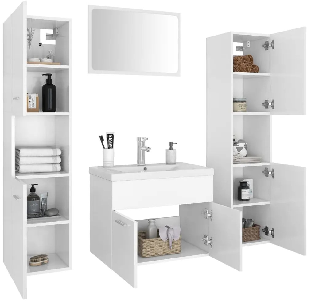 Conjunto de móveis de casa de banho derivados de madeira branco