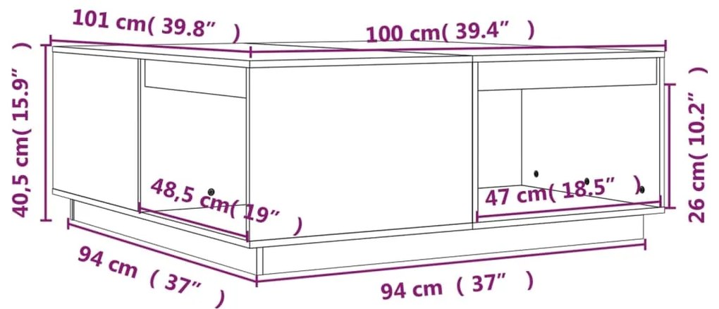 Mesa de centro 100x101x40,5 cm madeira de pinho maciça branco
