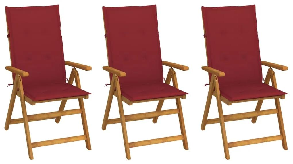 Cadeiras de jardim dobráveis c/ almofadões 3 pcs acácia maciça