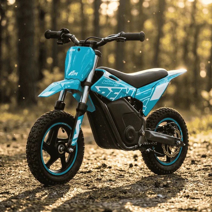 Mini moto elétrica para crianças Minicross electrica RFN Warrior SX-E250 Supermotard 250W 12/12" Até 25Km/hora cm limitador Azul Celeste