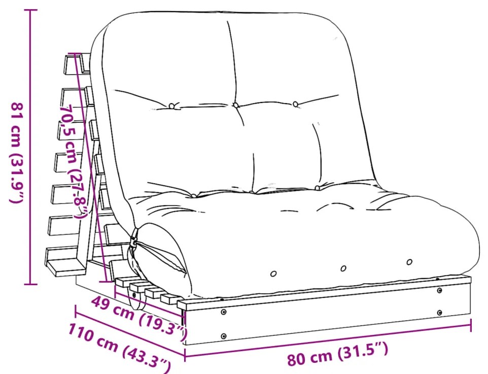 Sofá-cama futon c/ colchão madeira de pinho maciça castanho-mel