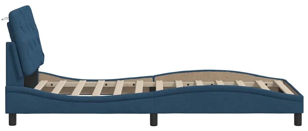 Estrutura de cama com LED sem colchão 90x190 cm tecido azul