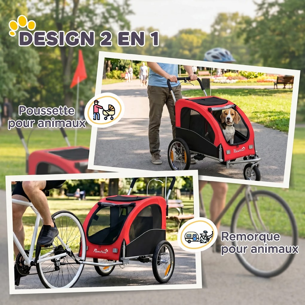 Atrelado de Bicicleta para Cão 2-em-1, 160 x 71 x 101 cm, Com Suspensão, Vermelho