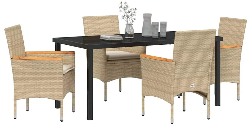 Conjunto de Jantar de Jardim com 5 Peças e Almofadas Bege em Rattan Si