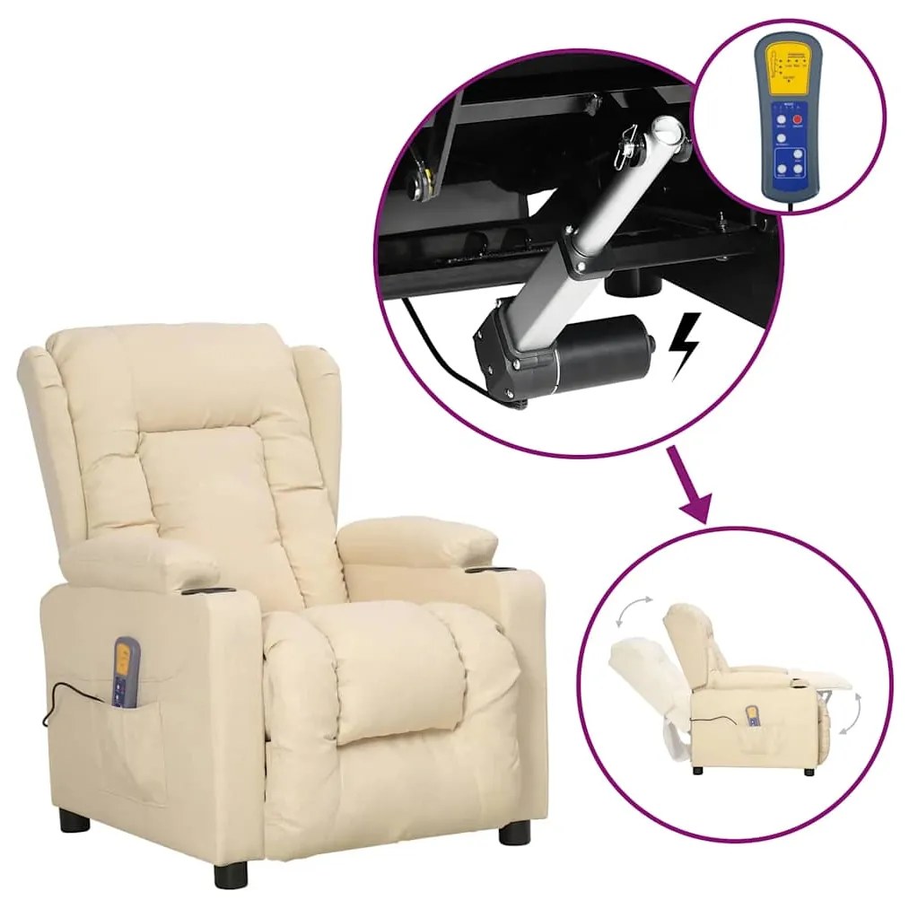 vidaXL Poltrona de massagens tecido cor creme
