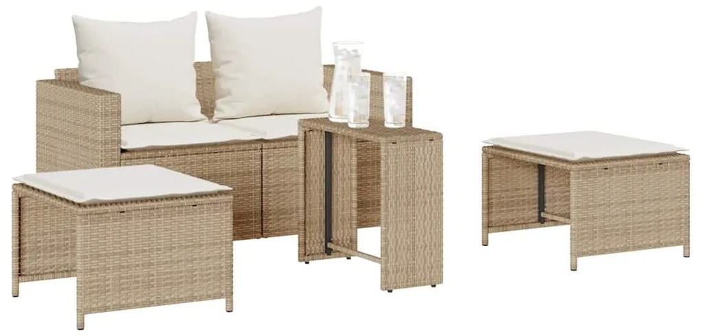5 pcs conjunto sofás de jardim c/ almofadões empilhável vime PE