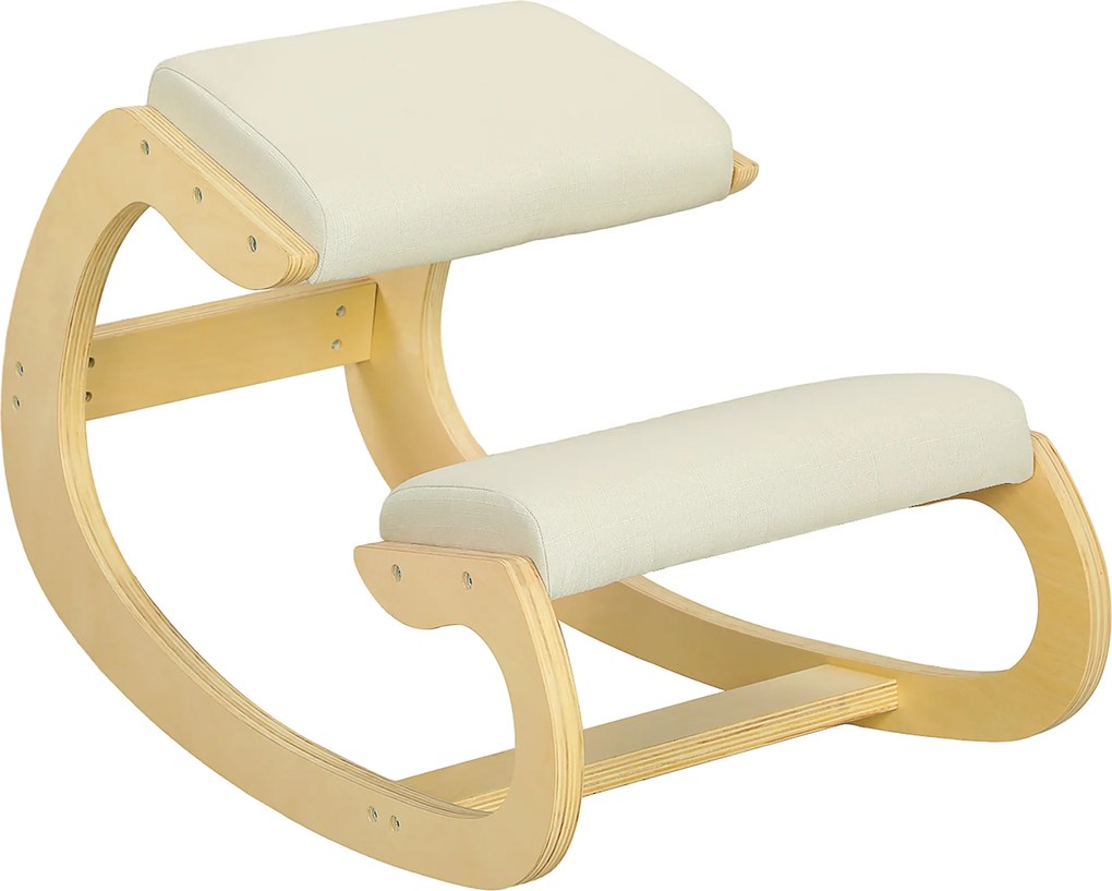 Cadeira Ergonómica de Joelhos com Almofadas Acolchoadas Estrutura de Madeira para Melhor Postura Escritório 55x85x55 cm Creme