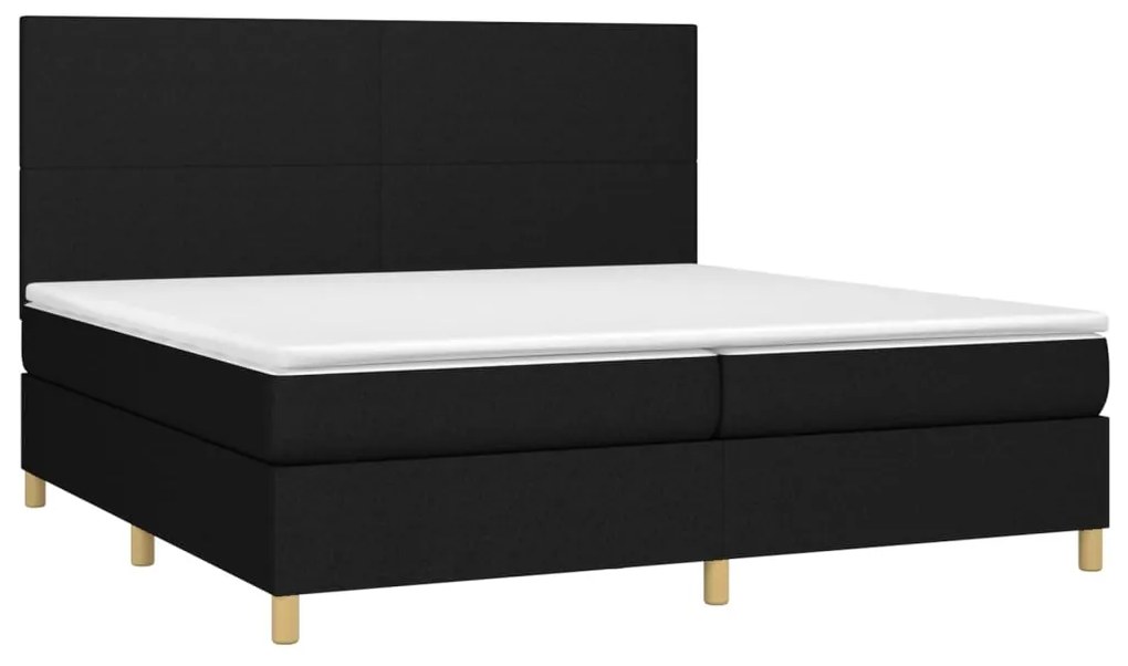 Cama box spring c/ colchão e LED 200x200 cm tecido preto