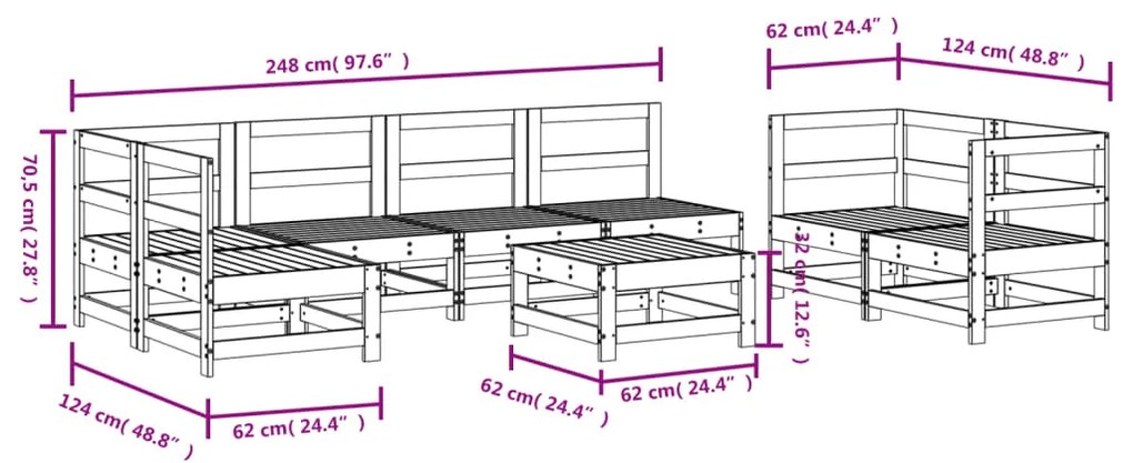 8 pcs conjunto lounge de jardim madeira de douglas maciça