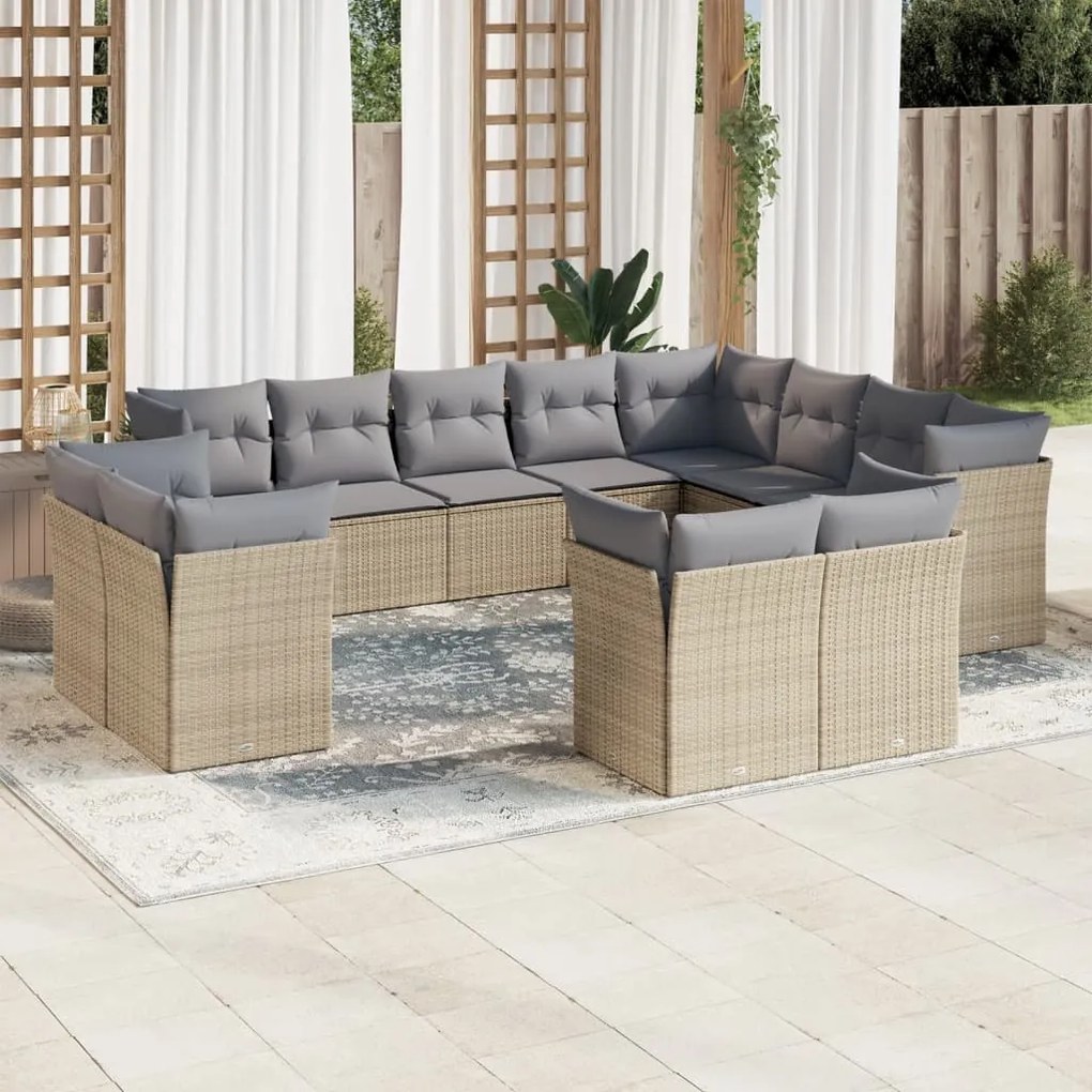 vidaXL 12 pcs conjunto de sofás p/ jardim com almofadões vime PE bege