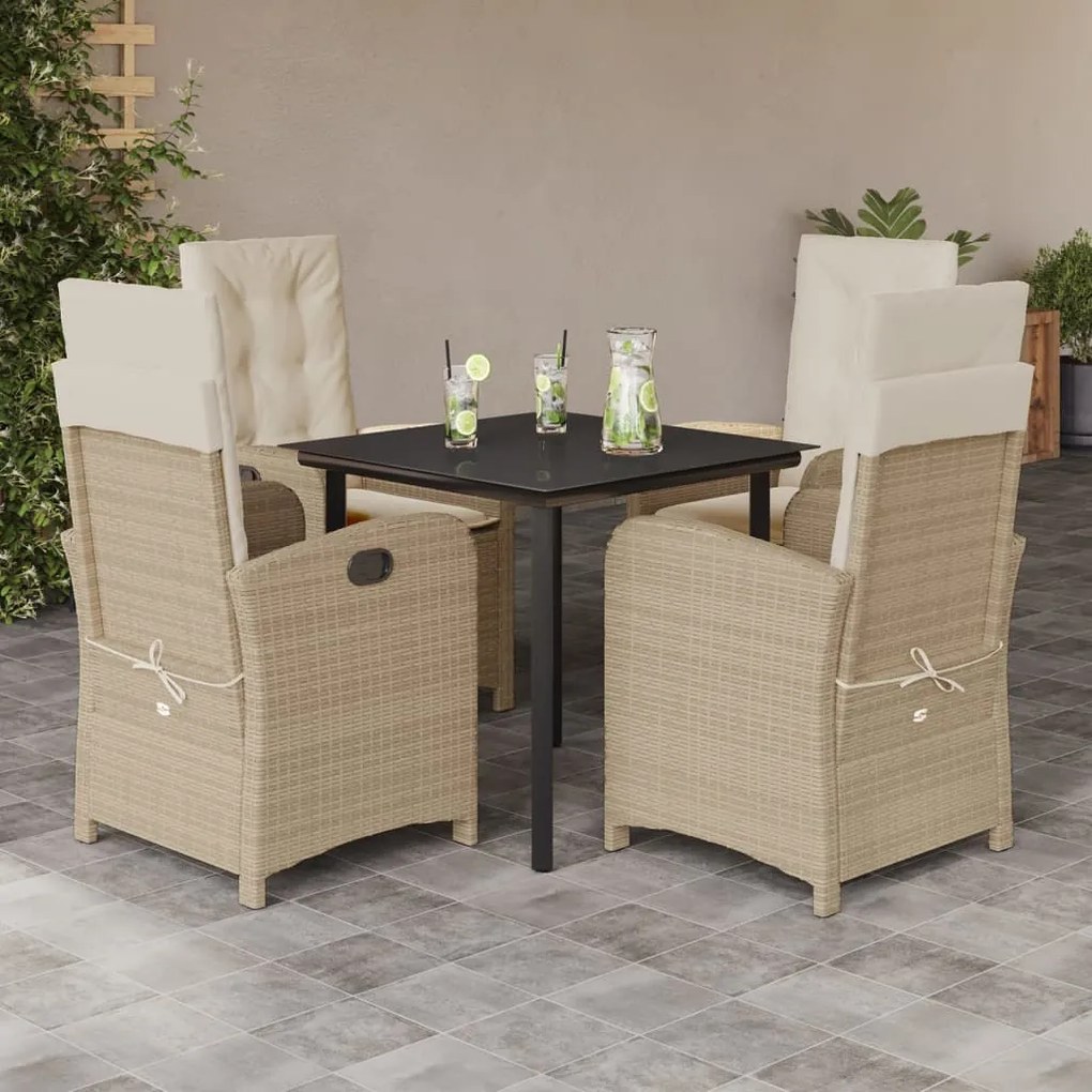 vidaXL 5 pcs conjunto de jantar p/ jardim com almofadões vime PE bege