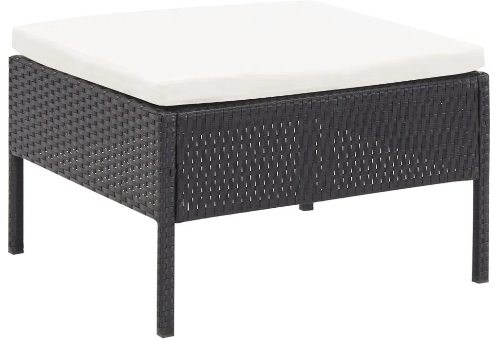 3 pcs conjunto lounge de jardim c/ almofadões vime PE preto