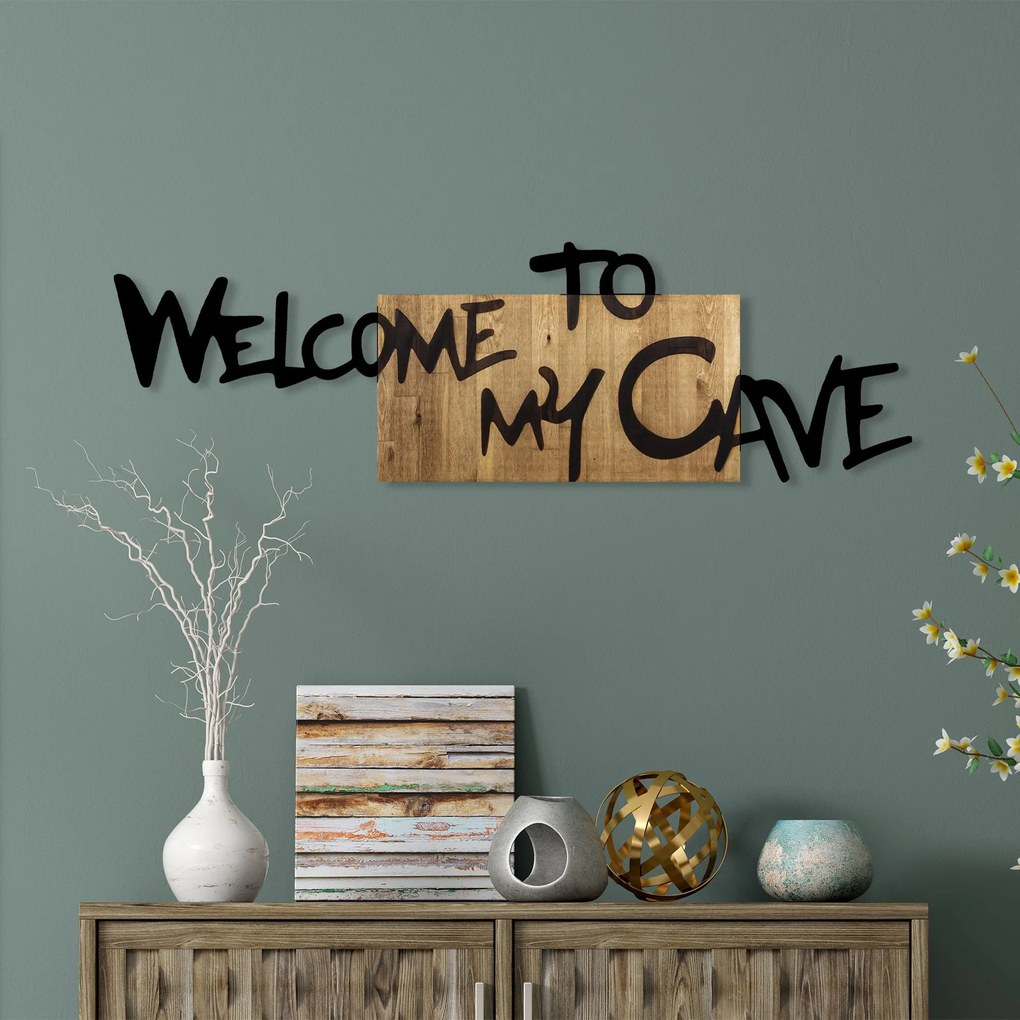 Acessório Decorativo de Parede Welcome To My Cave – Nogueira e Preto –