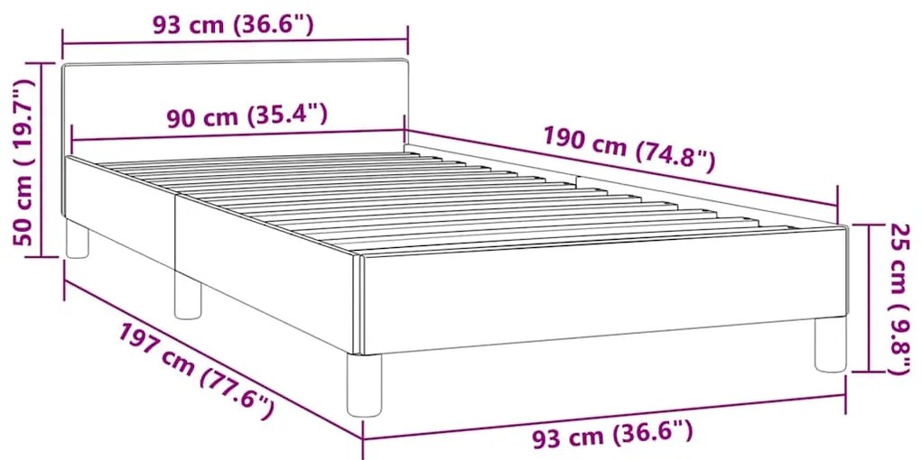 Estrutura cama c/ cabeceira sem colchão veludo 90x190 cm preto