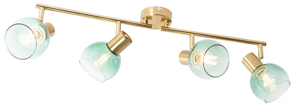 Candeeiro de teto Art Deco dourado com vidro verde 4 luzes - Vidro