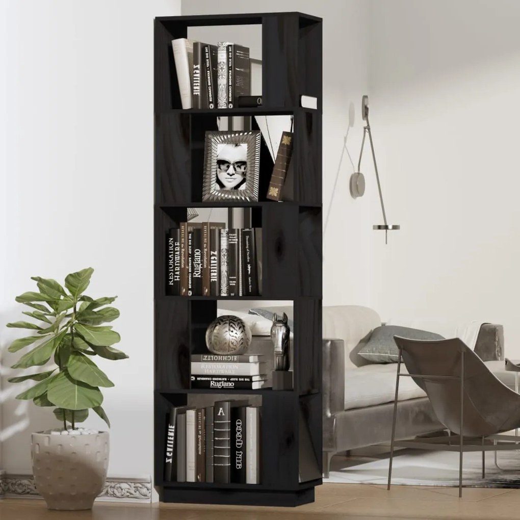 vidaXL Estante/divisória 51x25x163,5 cm pinho maciço preto