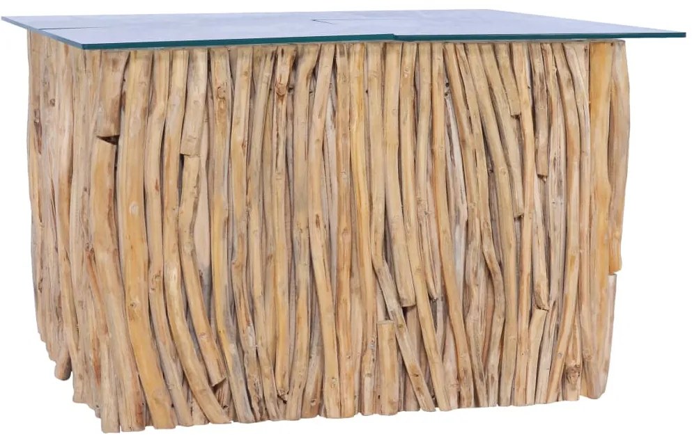 Mesa de centro c/ tampo de vidro 66x66x40cm madeira teca maciça